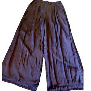 American Eagle Wide Leg Pants Satin Brown Baggy Boho High-Waisted Pull On Medium